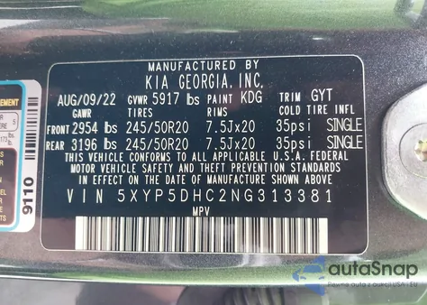 2022 Kia Telluride Sx из США, поврежденный, VIN 5XYP5DHC2NG313381